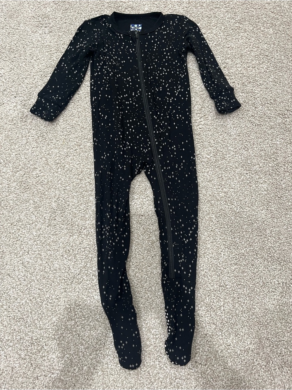 Kickee Pants Black Footed One-Piece with Metallic Star Print